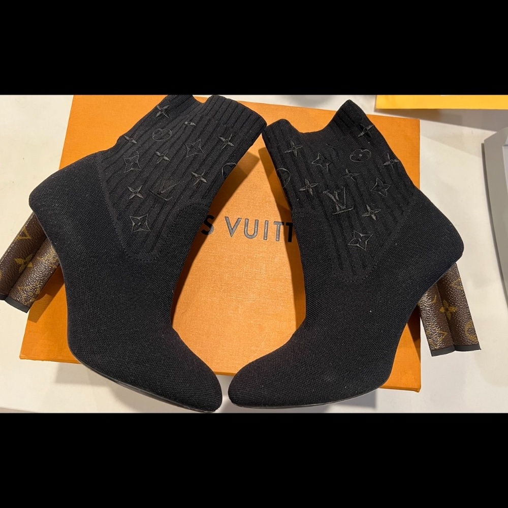Louis Vuitton Black Monogram Sock Ankle Booties